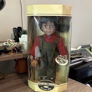 Porcelain Doll with Red and Green Outfit